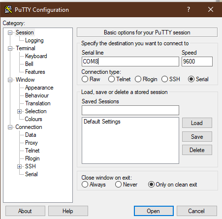 PuTTY settings